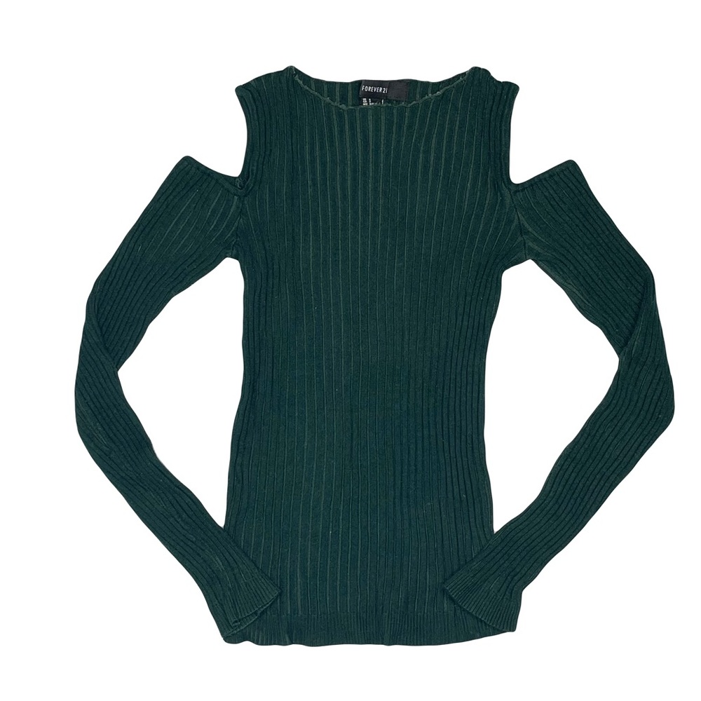 Forever 21 Emerald Green Cold Shoulder Long Sleeve Top